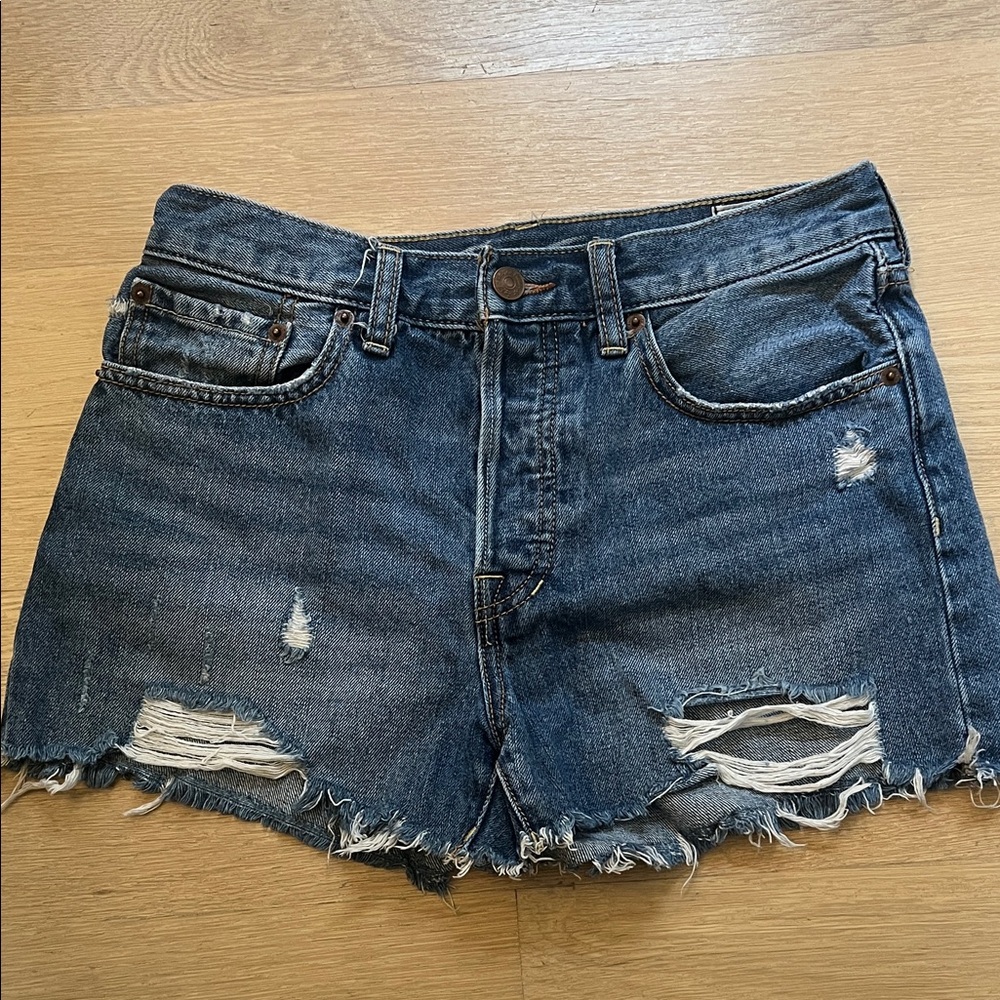Free People We the Free Blue Distressed Jean Shorts